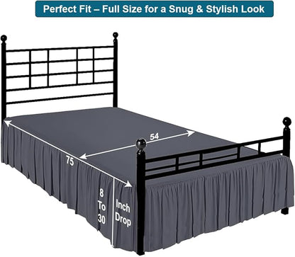 Shreem Linen Ruffled Bed Skirt with Split Corners, Gathered Style, 100% Microfiber, 21-Inch Drop, Dust Ruffle Bedskirt with Platform, Full, Dark Grey