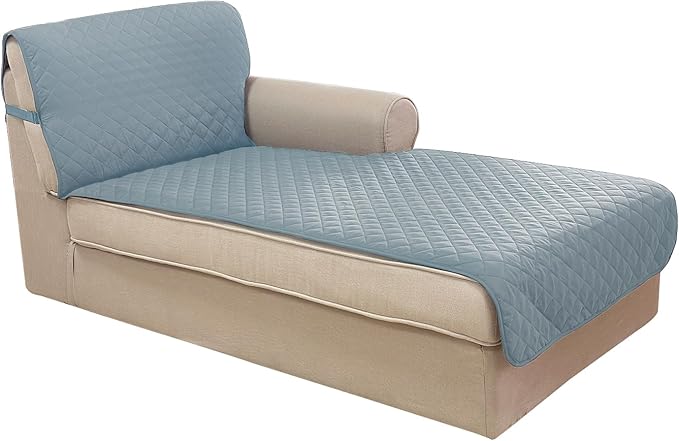 U-NICE HOME Sectional Couch Cover for Dogs Chaise Lounge Reversible Sofa Cover Furniture Protector Cover for Pets with Elastic Adjustable Strap (Chaise Lounge, Light Blue/Beige)