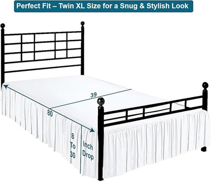 Shreem Linen Ruffled Bed Skirt with Split Corners, Gathered Style, 100% Microfiber, 21-Inch Drop, Dust Ruffle Bedskirt with Platform, Twin-XL, White
