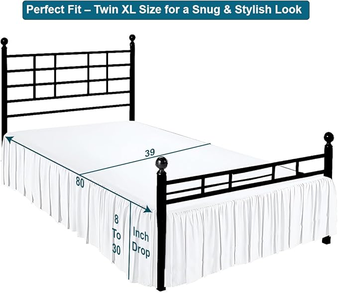 Shreem Linen Ruffled Bed Skirt with Split Corners, Gathered Style, 100% Microfiber, 16-Inch Drop, Dust Ruffle Bedskirt with Platform, Twin-XL, White