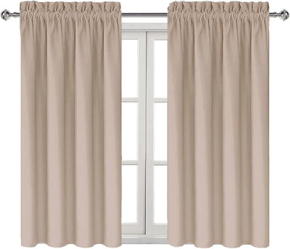 DWCN Blackout Curtains for Living Room Thermal Insulated, Energy Saving & Noise Reducing Bedroom Curtains, Camel, W 42x L 45 Inch, Set of 2 Rod Pocket Curtain Panels