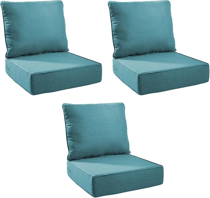 Outdoor Cushion Set for Furniture Patio Furniture, UV Resistant, Water Resistant - 6 Inch Thick Foam Garden Cushions– 22x24 Inch Patio Seat Covers for Chair/Sofa/Couch | Peacock Green | 3-Pack |