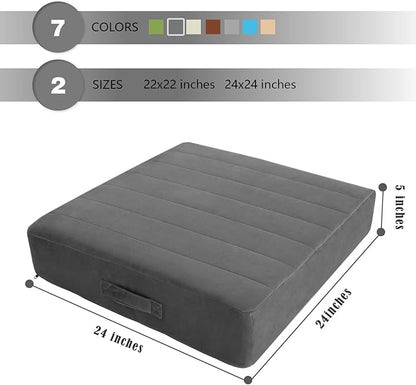 MeMoreCool Square Floor Pillow for Adults and Kids, Large Meditation Cushion with Thick Foam and Washable Tufted Cover, 24-Inch Grey Seat for Sitting and Yoga