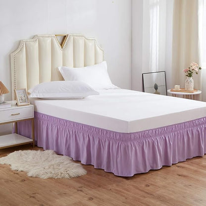 MEILA Wrap Around Bed Skirt Three Fabric Sides Elastic Dust Ruffled 16 Inch Tailored Drop,Easy to Install Fade Resistant-Light Purple, Queen/King