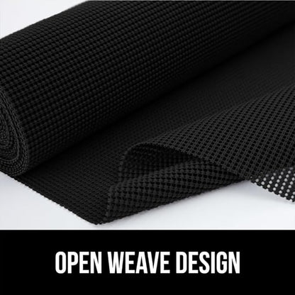 GORILLA GRIP powerGRIP Drawer Shelf and Cabinet Liner, Thick Strong Hold, Non-Adhesive Liners Protect Kitchen Cabinets and Cupboard, Bathroom Drawers, Easy Install, Breathable Mat, 12" x20', Black
