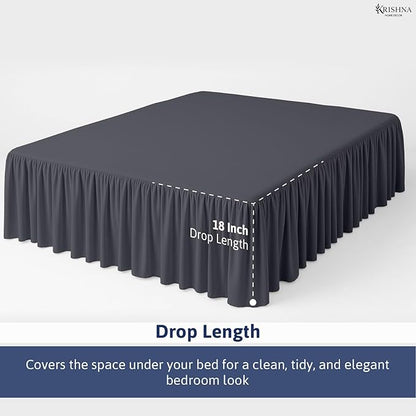KRISHNA Ruffled Bed Skirt with Split Corners Twin, 100% Microfiber Hotel Quality, 18 Inch Drop Dust Ruffle Gathered Bedskirt with Platform, 39" x 75", Dark Grey