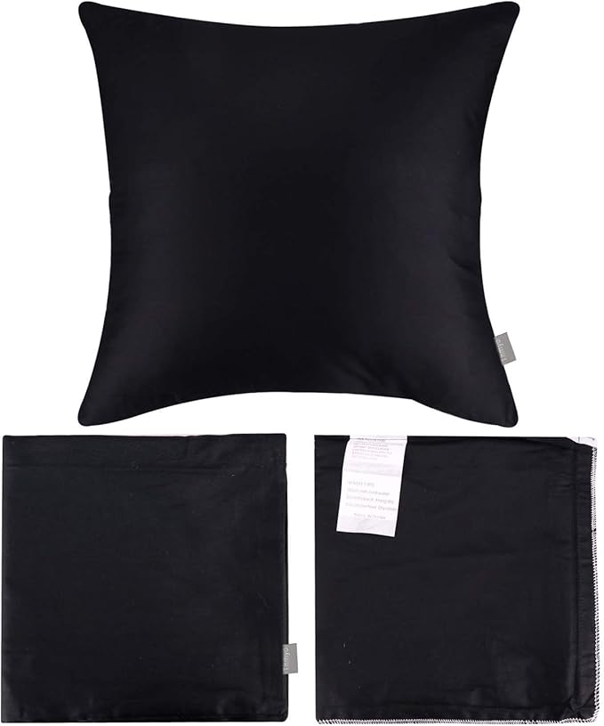 Thmyo 4-Pack 100% Cotton Comfortable Solid Decorative Throw Pillow Case Square Cushion Cover Pillowcase Sublimation Blank Pillow Covers Christmas DIY Throw Pillowcase for Sofa(18x18inch/45x45cm,Black)