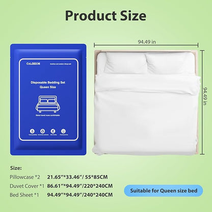 4 PCS Disposable Bed Sheet Queen Size, Disposable Sheet for Travel, Disposable Sheets with Quilt Cover and Pillowcase,Travel Sheet for Hotel Travel Essentials for Cruise,Camping,SPA