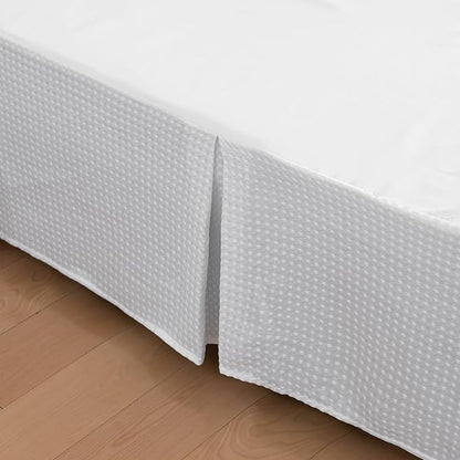 Bed Skirt King Size, Pleated Waffle Weave Bed Skirt with Split Corners, Tailored Dust Ruffle 16 Inch Drop Easy Fit, Machine Washable (White, King - 16" Drop)