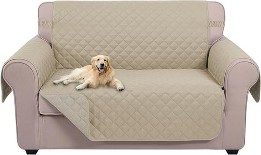 U-NICE HOME Loveseat Sofa Cover Reversible Couch Cover for Dogs with Elastic Straps Water Resistant Furniture Protector for Pets Couch Cover for 2 Cushion Couch (Loveseat, Sand/Beige)