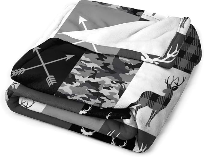 Rustic Cabin Throw Blanket, Farmhouse Grey Camouflage Deer Vintage Country Hunting Wildlife Blanket Throw for Bed Camping Travel Living Room Bedroom, 40"x50"