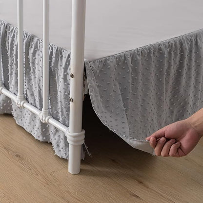 Tufted Dot Bed Skirt Full Size Ruffled Bed Skirt with Split Corners, 18 Inch Drop Dust Ruffle Bed Skirts with Platform, Light Grey