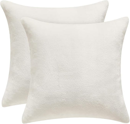 BEDELITE Velvet Pillow Covers 26x26 with Zipper, 2 Pack Super Soft Square Pillow Covers for Bedroom, Sofa, Couch,Luxury Cozy Fleece Pillowcases for All Seasons(26x26 Inches, Off White)
