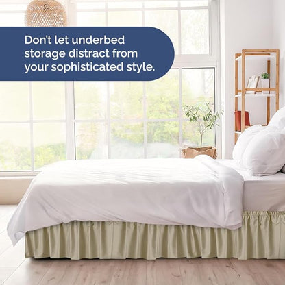 Wrap Around Dust Ruffle Bed Skirt - Beige - for Queen Size Beds w/ 16 Inch Drop - Easy Fit Elastic Strap - Adjustable Pleated Bedskirt w/Brushed Fabric, Wrinkle & Fade Free Women, Men, Kids & Teens