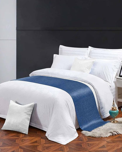 Retro Farm Linen Flax Bed Runners for Bedroom Hotel,Decorative Bedding Scarf Blue Solid Color Ocean Bed End Blanket Bedding Runner Scarves for Queen Size Bed,94x20in