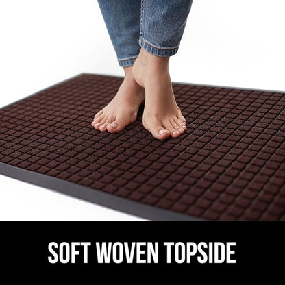 GORILLA GRIP 100% Waterproof All-Season WeatherMax Doormat 35x23, US Designed Natural Rubber, Stain and Fade Resistant, Low Profile Indoor Outdoor Door Mats, Easy Clean Patio Mat, Coffee Squares