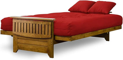 Nirvana Futons Brentwood Tray Arm Futon Sofabed Set - Full Frame, 8" Thick Red Mattress, Rich Heritage Finish