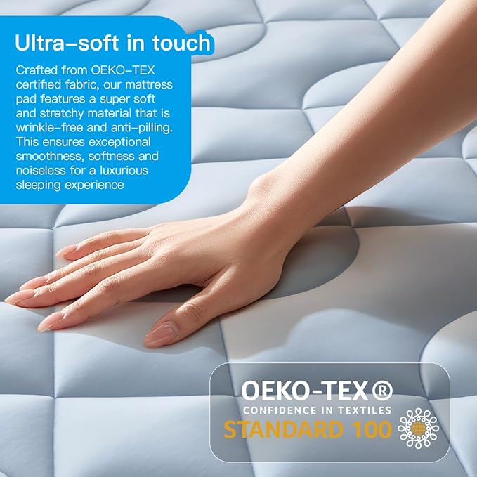 Cooling Mattress Topper Queen Size - Pillow Top Mattress Pad for Hot Sleepers - Breathable Ultra Soft Mattresses Protector with 8-21 Inch Deep Pocket (60x80 inch, Blue)