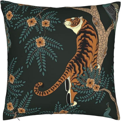 NBFKDO Pillow Cover,Tiger and Peacock (1) Throw Pillow Case Modern Cushion Cover Square Pillowcase Decoration for Sofa Bed Chair Car 18 X 18 Inch
