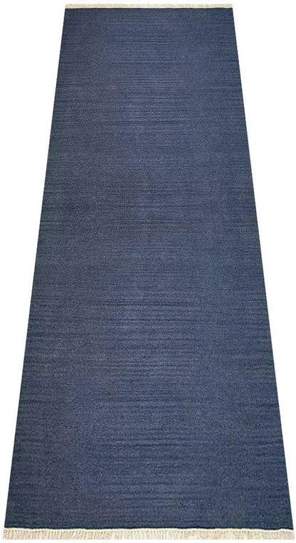 Rugsotic Carpets Hand Woven Flat Weave Kilim Wool 2'6''x6' Runner Area Rug Solid Blue D00111