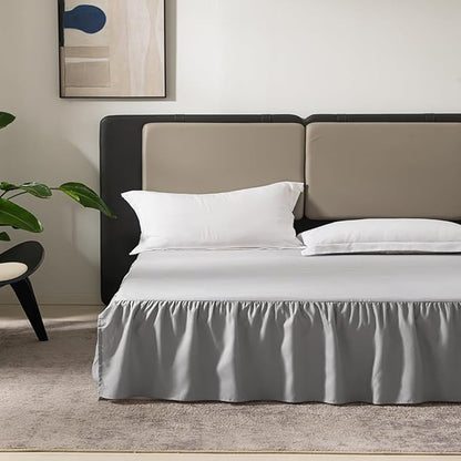 Grey Bed Skirt King Size Ruffled Bed Skirt with Split Corners, 16 Inch Drop Dust Ruffle Bed Skirts with Platform, Grey