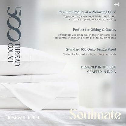 Mayfair Linen 100% Egyptian Cotton 2 Pack Queen Sheet Set - Luxury 500 Thread Count Cotton Sheets Queen Size (8 PC, Ivory), Soft, Cooling, Sateen Weave, 16" Deep Pocket Hotel Quality Bed Sheet Set
