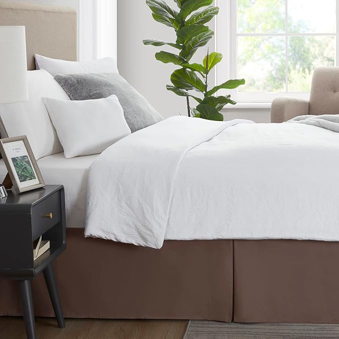 Nestl Dark Brown Full Bed Skirt - Full Size Bed Skirt 14 Inch Drop - Brushed Microfiber Bed Skirts - Hotel Quality Pleated Bed Skirt - Shrinkage & Fade Resistant