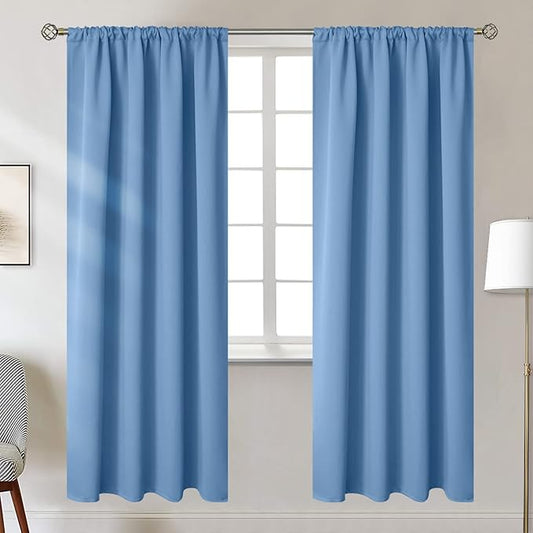 BGment Denim Blue Blackout Curtains 72 Inches Long for Bedroom - Thermal Insulated Window Drapes with Rod Pocket Room Darkening for Living Room, 42 x 72 Inch, 2 Panels