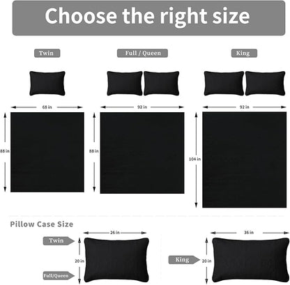 Easy-Going King Size Reversible Quilt Set with 1 Quilt and 2 Pillow Shams, Soft Bed Quilt Cover, Water Resistant Lightweight Microfiber Bedspread, Stain Resistant, Damask-Black/Beige