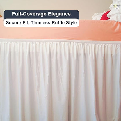 Cottington Lane Extra Long Ruffled College Dorm Bed Skirt 42 Inch Drop, Premium Hotel Collection Brushed Mircofiber Twin XL Dust Ruffle Raised Dorm Room Essentials and Decor, White Solid
