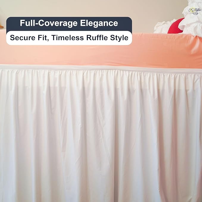 Cottington Lane Extra Long Ruffled College Dorm Bed Skirt 30 Inch Drop, Premium Hotel Collection Brushed Mircofiber Twin XL Dust Ruffle Raised Dorm Room Essentials and Decor, White Solid