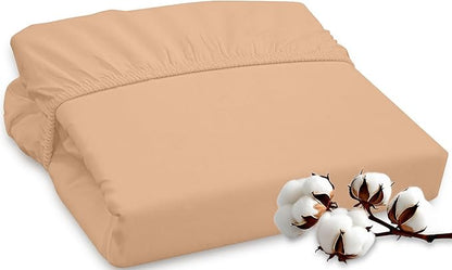 ROYALE LINENS 300 Thread Count 100% Long Staple Combed Cotton Fitted Sheet King - Super Soft Deep Pocket Bottom Sheet - Fitted Sheets Only - Elastic Sheets (King, Sand)
