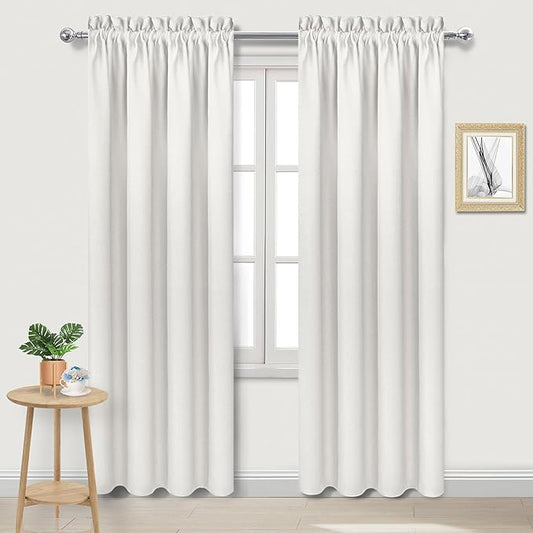 DWCN Blackout Curtains Thermal Insulated, Energy Saving & Noise Reducing Bedroom and Living Room Curtains, Ivory, W 38x L 84 Inch, Set of 2 Rod Pocket Curtain Panels