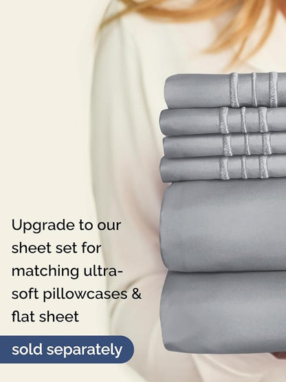 Extra Deep Queen Fitted Sheet - Hotel Luxury Single Fitted Sheet Only - Easily Fits 18 inch to 24 inch Mattress - Ultra Soft, Wrinkle & Fade Free w/Extra Deep Pocket - Breathable & Comfy - Steel Blue