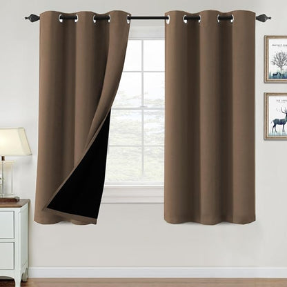 H.VERSAILTEX 100% Blackout Curtains for Bedroom Thermal Insulated Blackout Curtains Heat and Full Light Blocking Curtains for Living Room with Black Liner 2 Panels Set, 42 x 63 Inch, Macchiato