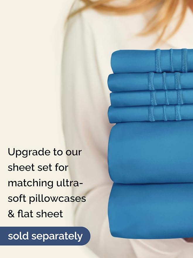 Extra Deep Queen Fitted Sheet - Hotel Luxury Single Fitted Sheet Only - Easily Fits 18 inch to 24 inch Mattress - Ultra Soft, Wrinkle & Fade Free w/Extra Deep Pocket - Breathable & Comfy - Denim Blue