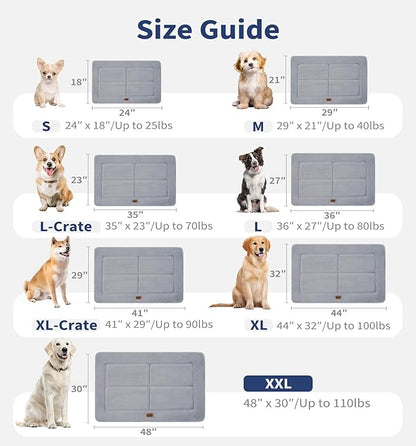 MADE 4 PETS Dog Crate Pad Bed for Large Dogs, Washable & Reversible, Anti-Slip Kennel Mat for Cozy Sleeping, Soft Fluffy Dog Bed for Indoor & Outdoor Use, 44"x32", Gray