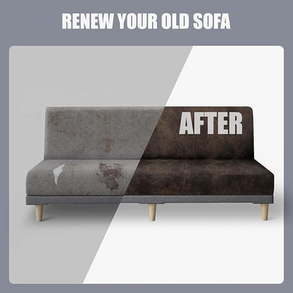 molasofa Leather Like Stretch Futon Slipcover Armless Futon Bed Sofa Cover Furniture Protector with Elastic Bottom, Soft and Washable Futon Cover for Sofa Bed Stay in Place（Larger，Dark Brown）