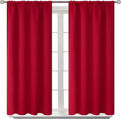 BGment Red Blackout Curtains 40 Inches Length for Short Window - Thermal Insulated Drapes Room Darkening with Rod Pocket for Kitchen Bedroom Bathroom, 2 Panels, 42 x 40 Inch