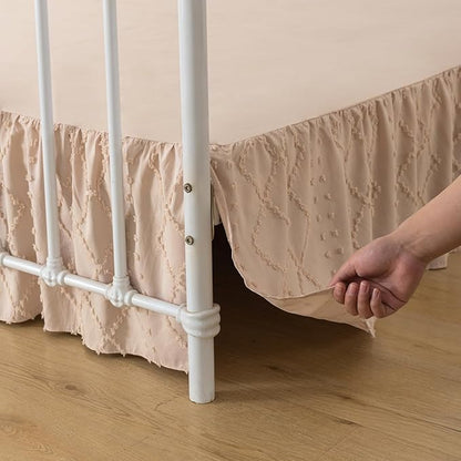 Bed Skirt Full Size Ruffled Bed Skirt with Split Corners, 14 Inch Drop Dust Ruffle Bed Skirts with Platform, Boho Tufted Shabby Chic Full Size Bed Skirts, Cream
