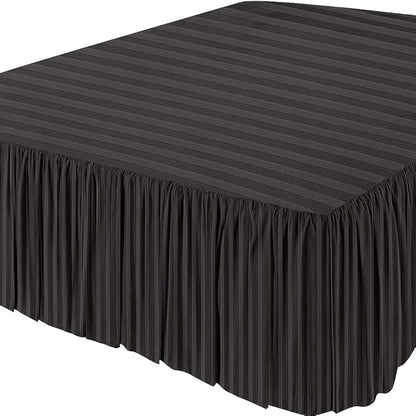 KRISHNA Ruffled Bed Skirt with Split Corners Queen, 100% Microfiber Hotel Quality, 15 Inch Drop Dust Ruffle Gathered Bedskirt with Platform, 60" x 80", Dark Grey Stripe