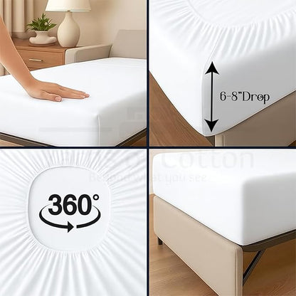 Sleeper Sofa 4 Piece Bed Sheet Set Premium Quality 100% Cotton 500 Thread Count, Smooth & Super Soft Sateen Weave, Extra Soft Bed Sheets, Wrinkle Free, 4 Inch Deep Pocket (Twin, White)