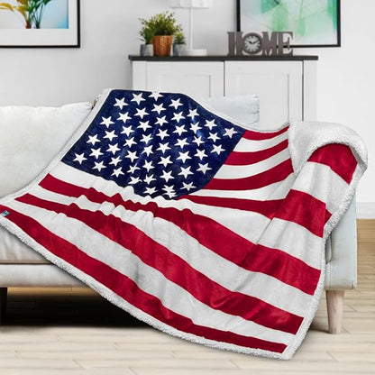 Pavilia Patriotic Blanket - American Flag Throw Blanket for Sofa Couch Bed, Soft Microfiber Sherpa Fleece Reversible, USA Military Veteran July 4th Gift - 50 x 60 Inches