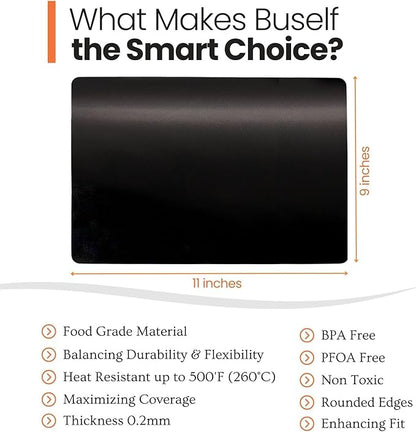 Toaster Oven Liner – Compatible with Breville, Cuisinart, Black & Decker, Dash, and More – Nonstick Heat Resistant Reusable Air Fryer Liners, PFOA & BPA Free, 9x11", 2 Pack, Black