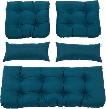 QILLOWAY Outdoor Patio Wicker Seat Cushions Group Loveseat/Two U-Shape/Two Lumbar Pillows for Patio Furniture,Wicker Loveseat,Bench,Porch,Settee of 5 (Peacock Blue)