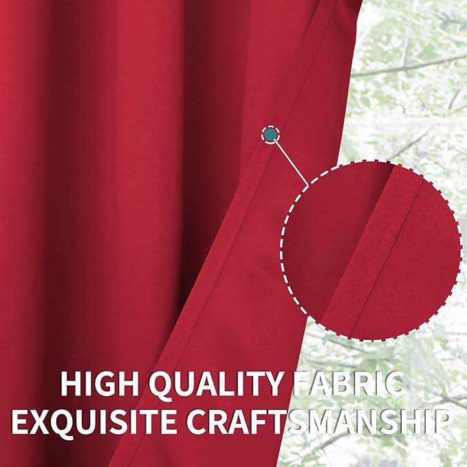 BGment Red Blackout Curtains 90 Inch Length for Living Room - Rod Pocket Thermal Insulated Drapes Room Darkening Christmas Decor for Bedroom Ding Room, 52 x 90 Inch, 2 Panels