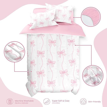 SANDJEST Bow Duvet Cover Sets Twin Size for Kids Girls, Include 1 Polyester Comforter Cover 68x86 Inches and 1 Pillowcase 20x26 Inches, Comforter Not Included, Gift for Christmas Birthday
