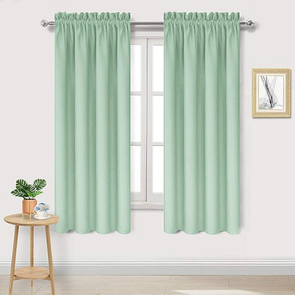 DWCN Blackout Curtains Room Darkening Thermal Insulated Bedroom Curtains Window Curtain Panels, 38 x 63 inches Long, Set of 2 Light Green Rod Pocket Drapes