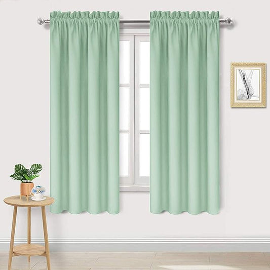 DWCN Blackout Curtains Room Darkening Thermal Insulated Bedroom Curtains Window Curtain Panels, 38 x 63 inches Long, Set of 2 Light Green Rod Pocket Drapes