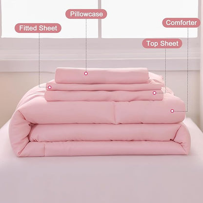Wowelife Pink Toddler Bedding Set for Girls Toddler Bedding 4 Pieces Boho Tufted Comforter with Ruffles Design Toddler Girl Bed Set with Comforter, Fitted Sheet, Flat Sheet and Pillowcase